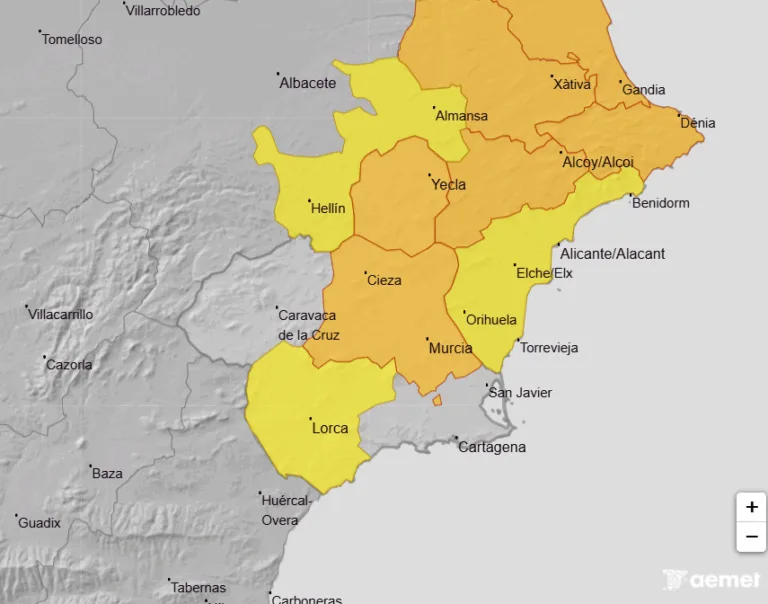 AEMET activa avisos por lluvias intensas y tormentas en la Región de Murcia