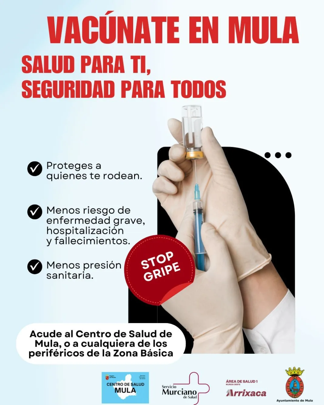 Mula inicia la campaña de vacunación contra la gripe con el lema “Salud para ti, seguridad para todos” Mula inicia la campaña de vacunación contra la gripe con el lema “Salud para ti, seguridad para todos”
