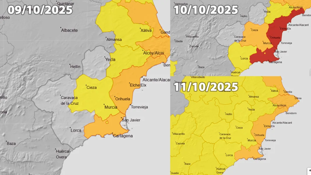 ALERTA ROJA LLUVIAS La AEMET activa avisos por lluvias torrenciales y tormentas en toda la Región de Murcia hasta el sábado