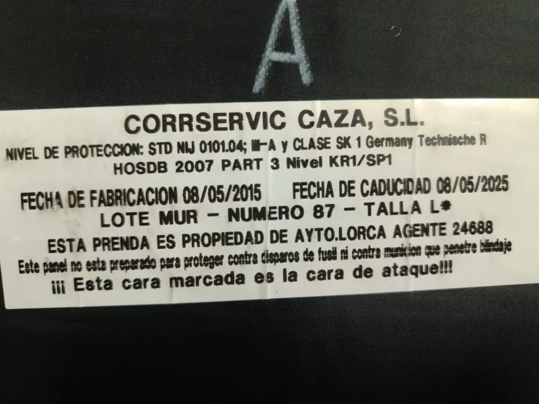 El PSOE denuncia que la Policía Local de Lorca patrulla con chalecos caducados desde mayo