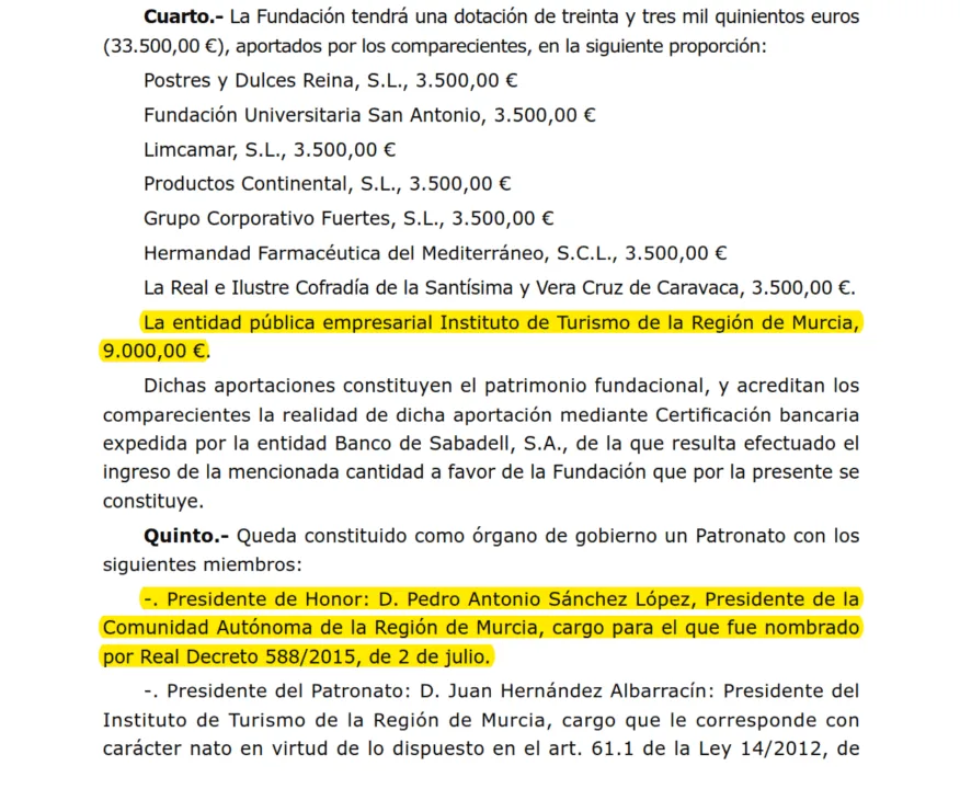 El Gobierno regional financia una fundación que fue presidida por Pedro Antonio Sánchez