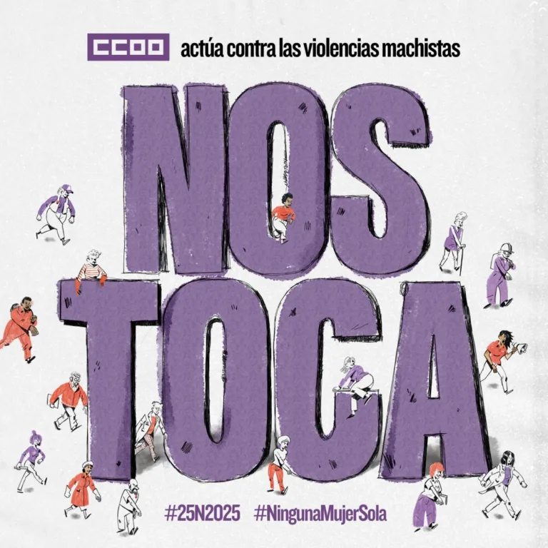 CCOO despliega en Murcia una gran pancarta contra la violencia machista para reafirmar su compromiso feminista