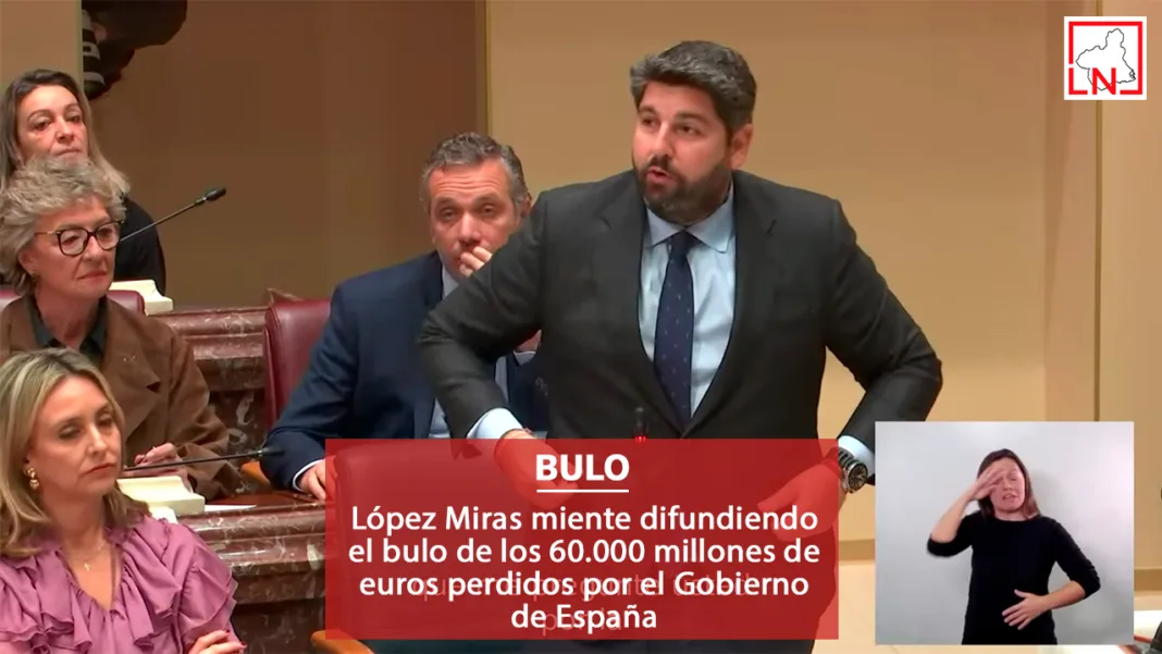 LOPEZ MIRAS BULO MILLONES FONDOS EUROPEOS López Miras miente difundiendo el bulo de los 60.000 millones de euros perdidos por el Gobierno de España