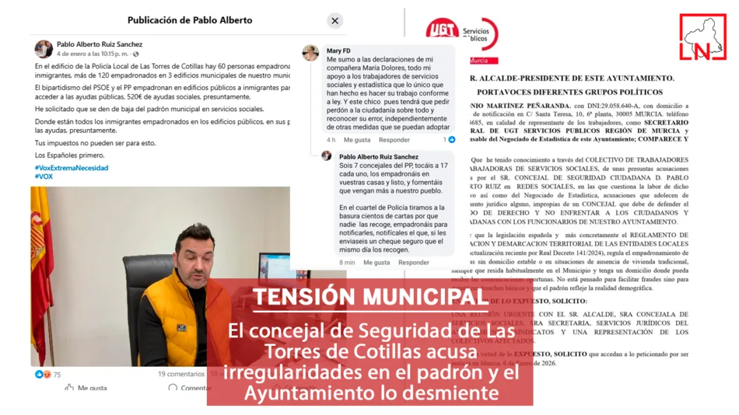 El concejal de Seguridad de Las Torres de Cotillas acusa irregularidades en el padrón y el Ayuntamiento lo desmiente