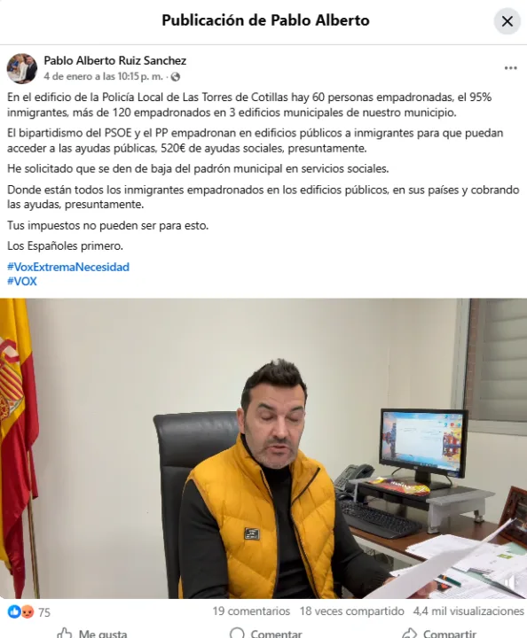 El concejal de Seguridad de Las Torres de Cotillas acusa irregularidades en el padrón y el Ayuntamiento lo desmiente