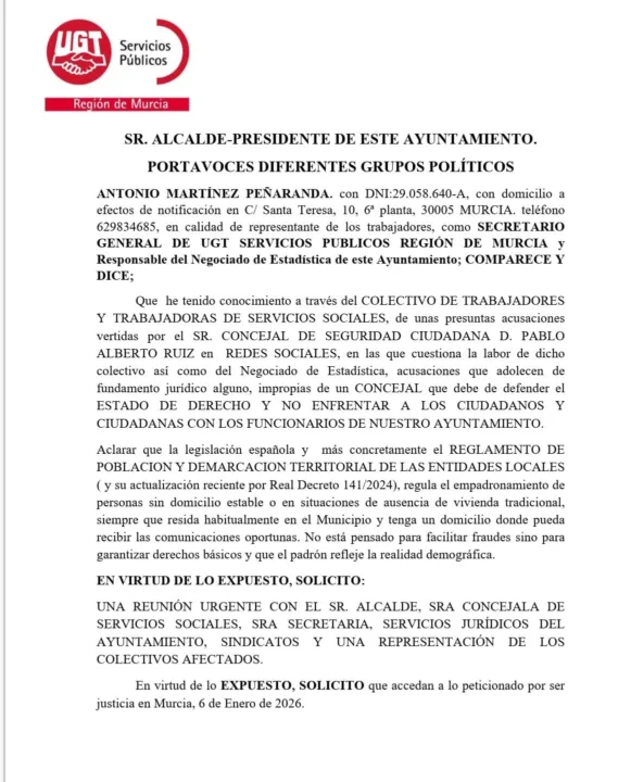 El concejal de Seguridad de Las Torres de Cotillas acusa irregularidades en el padrón y el Ayuntamiento lo desmiente