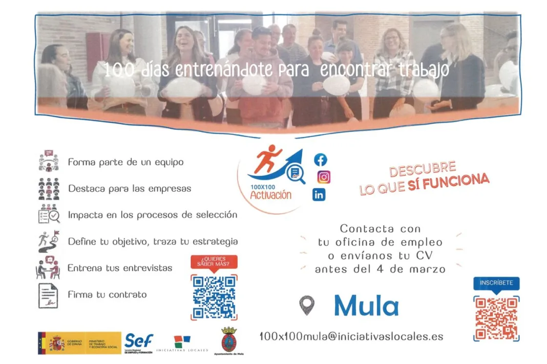 El programa 100x100 Activación abre selección en Mula y arranca el 9 de marzo El programa 100x100 Activación abre selección en Mula y arranca el 9 de marzo