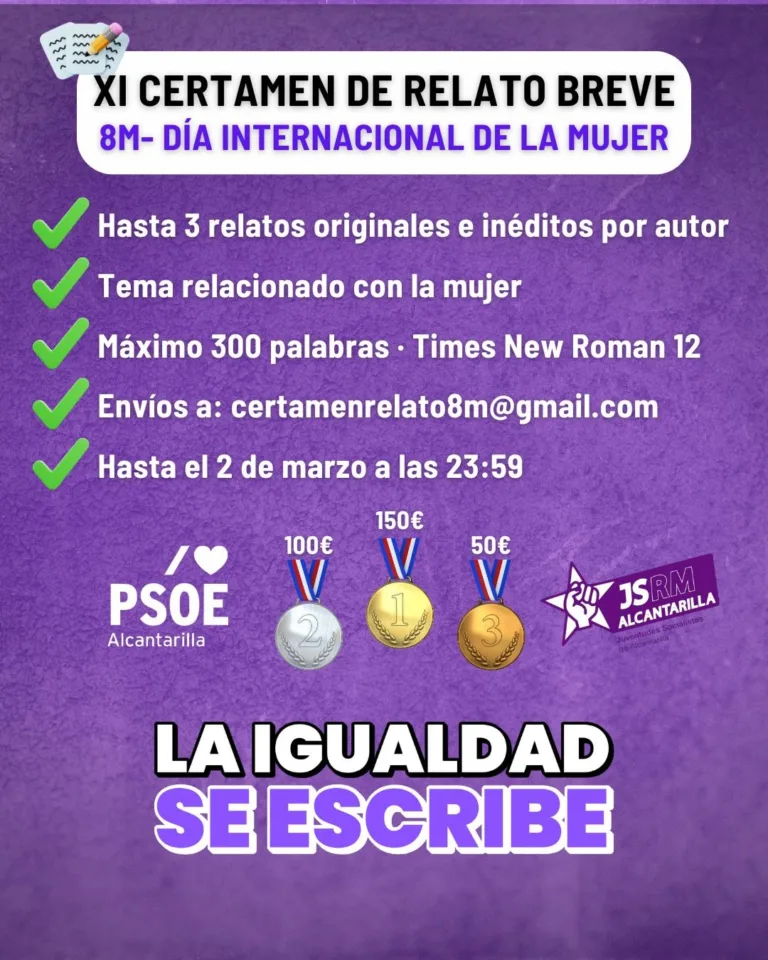 El PSOE y JJSS de Alcantarilla convocan el XI Certamen de Relato Breve 8M