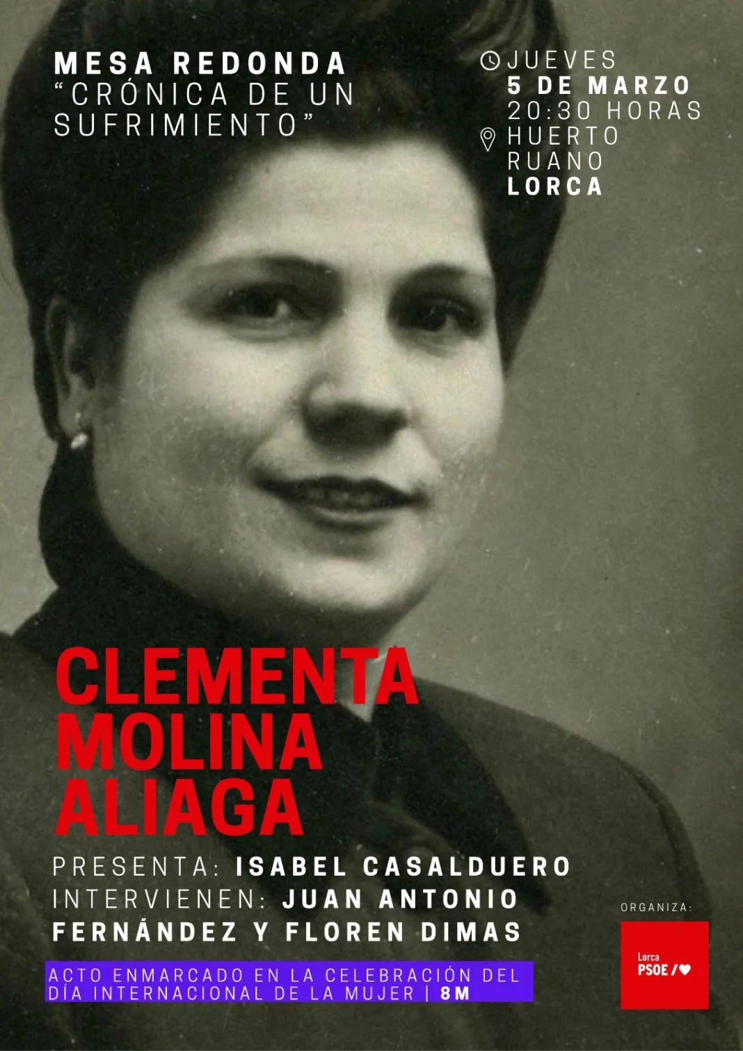 El PSOE de Lorca rescata la memoria de Clementa Molina y lanza un concurso juvenil por el 8M El PSOE de Lorca rescata la memoria de Clementa Molina y lanza un concurso juvenil por el 8M