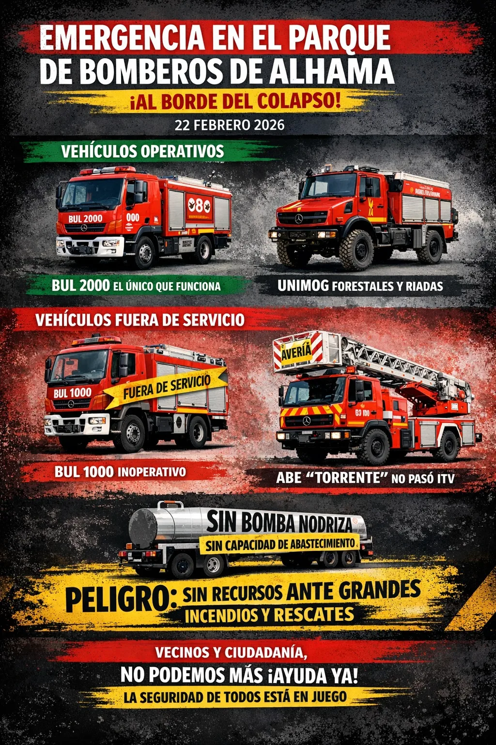 Cartel denuncia Bomberos Alhama alerta del colapso del parque de bomberos Alhama-Totana