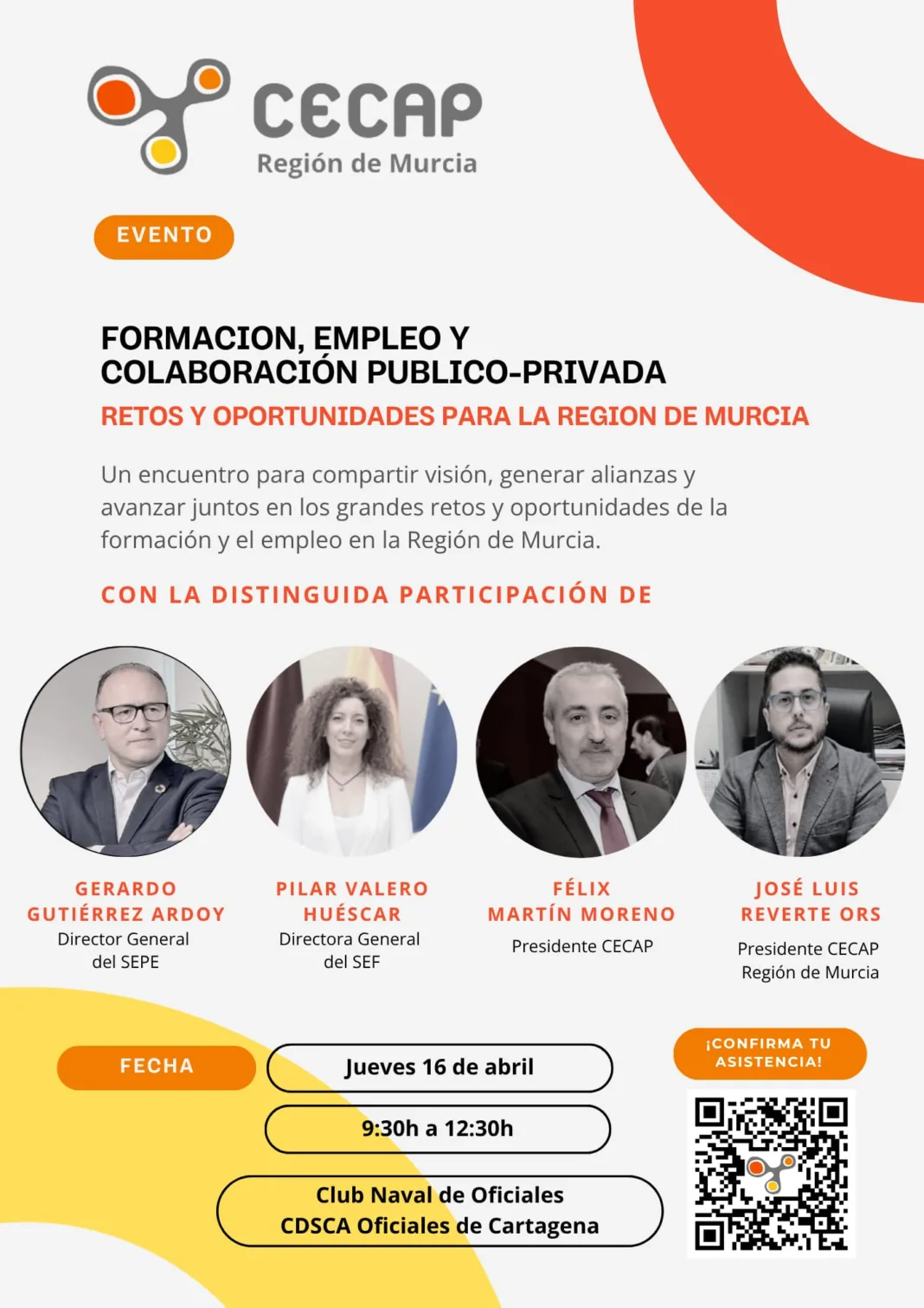 Cartel de la jornada ‘Formación, empleo y colaboración público-privada’ Cartagena reunirá al director del SEPE y empresas para debatir empleo y formación