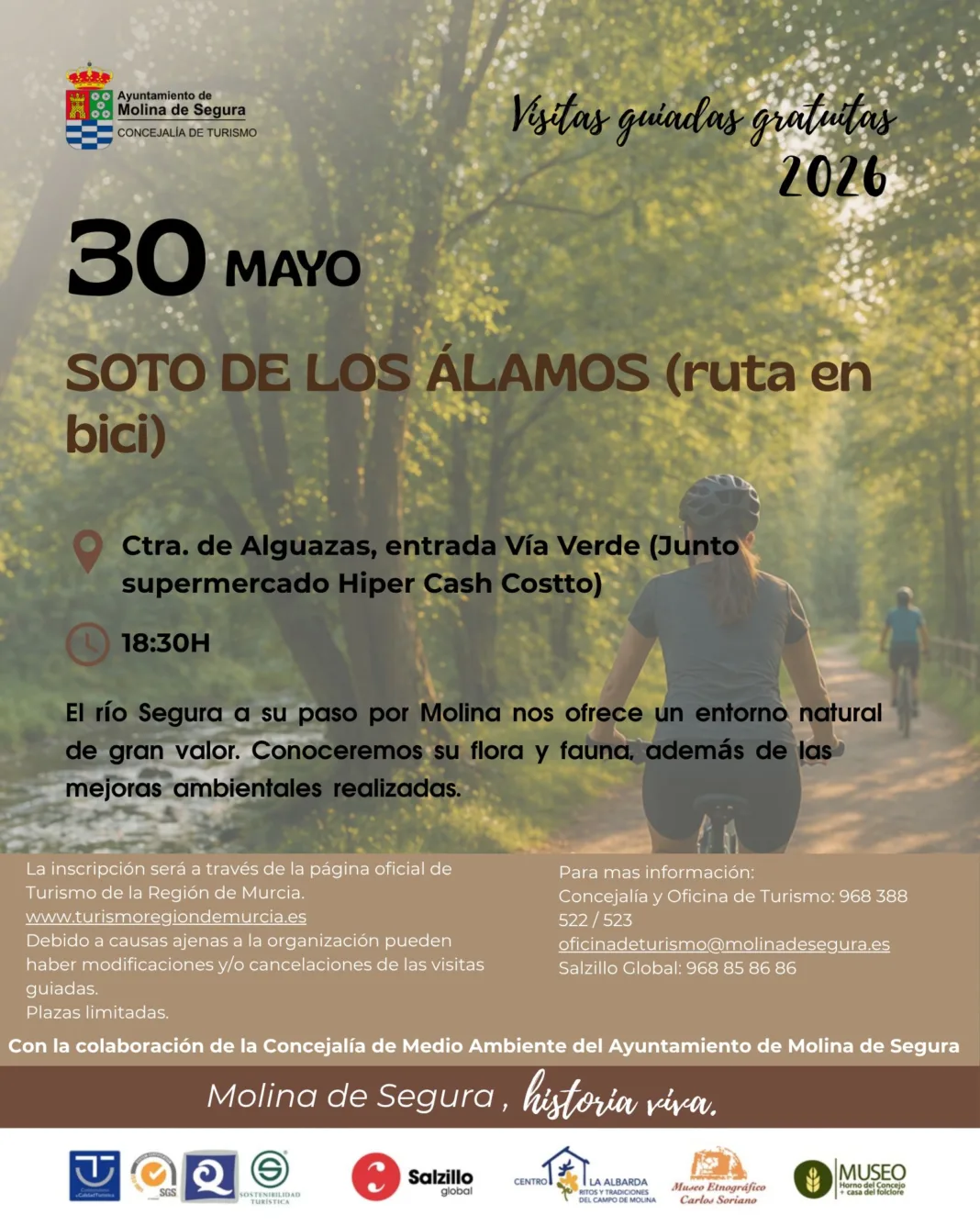 Turismo-Molina-Visita guiada gratuita EN BICI 'SOTO DE LOS ÁLAMOS'-Día 30-CARTEL Molina organiza una ruta gratuita en bici por el Soto de los Álamos