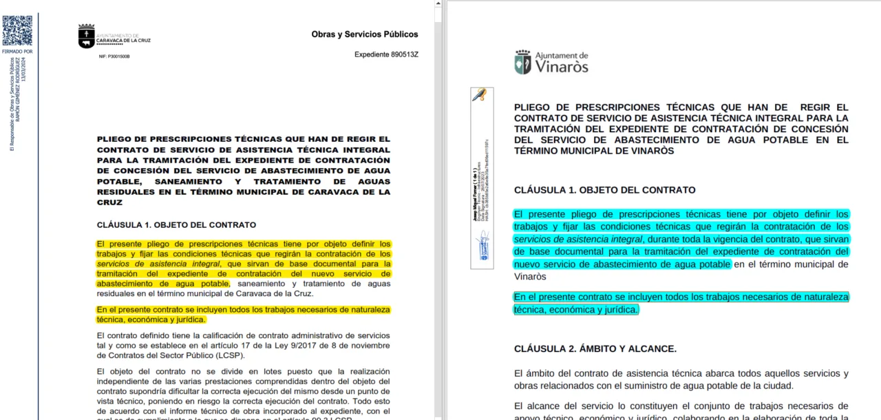 Caravaca habría copiado de Vinaròs los pliegos de la asistencia técnica para la licitación del contrato del agua