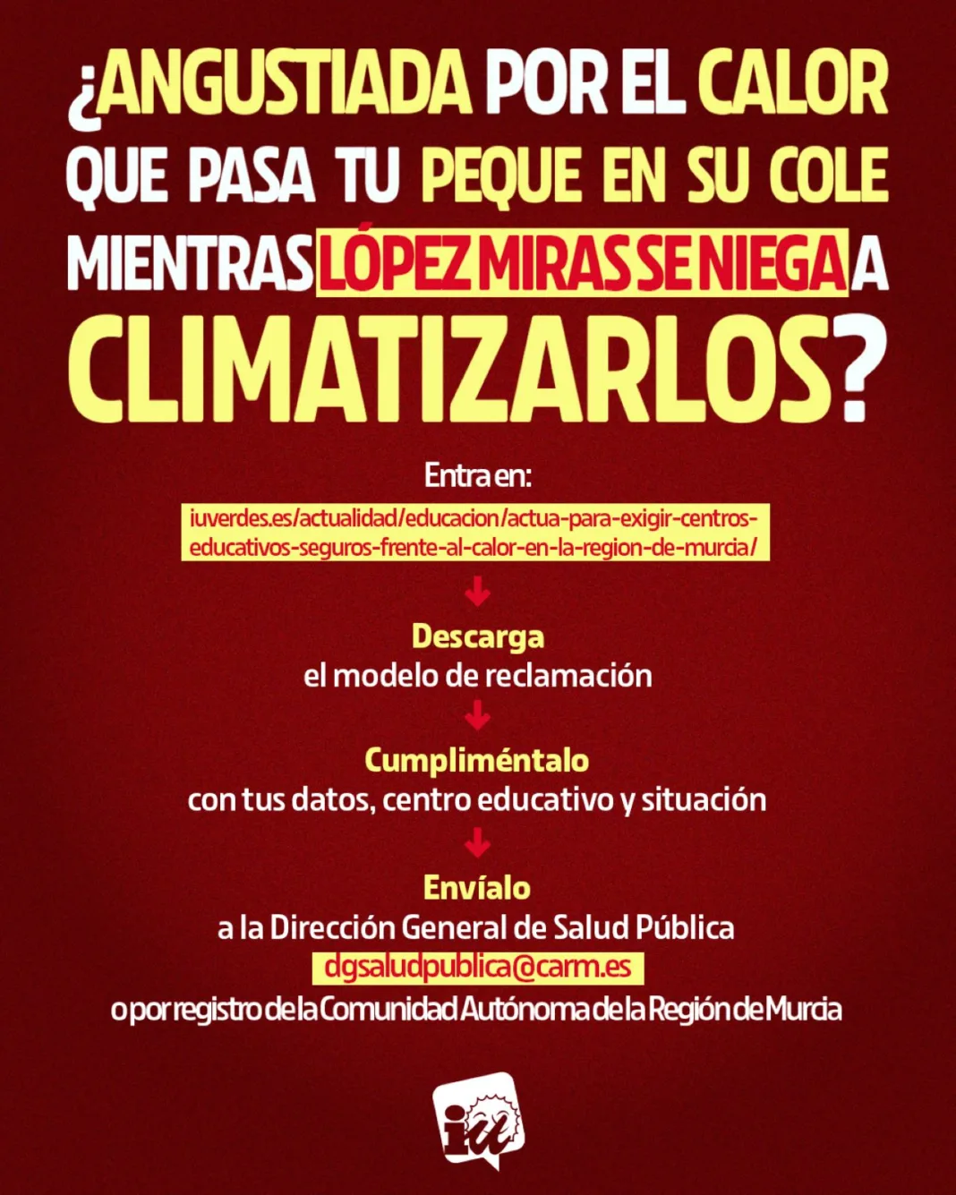 IU-Verdes lanza una campaña para exigir aulas seguras frente al calor