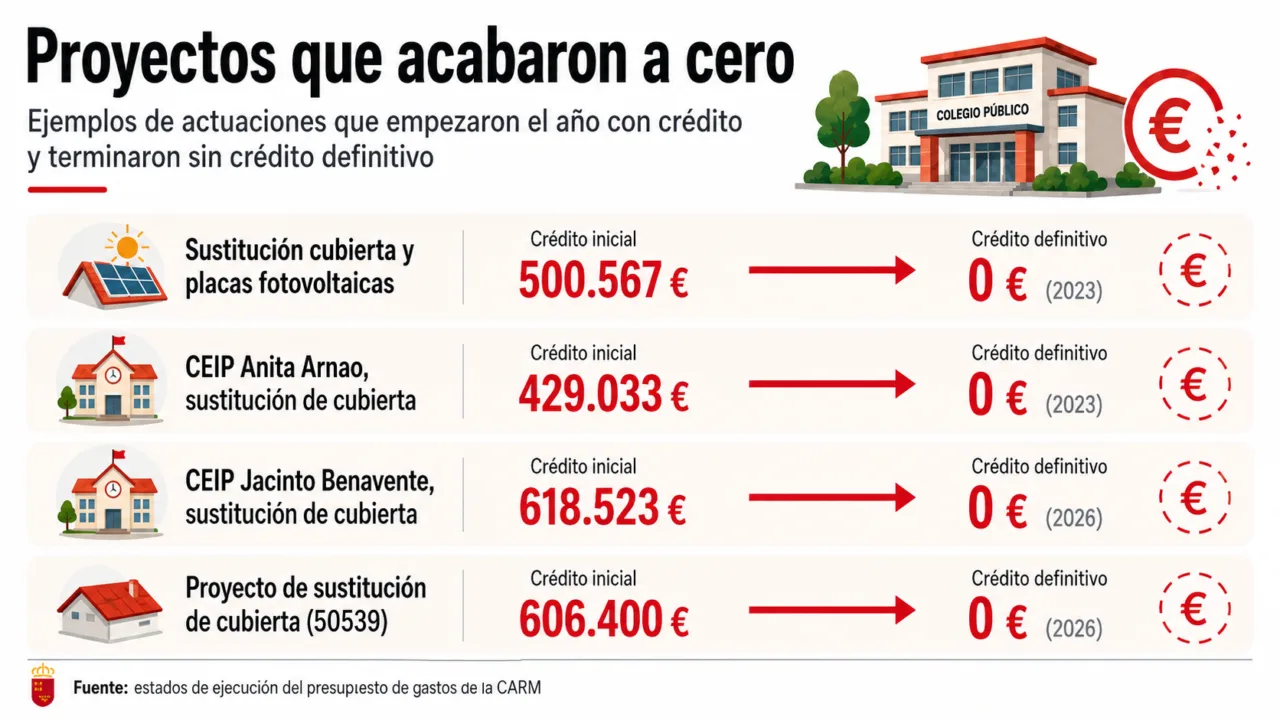 El Gobierno de López Miras desvió fondos previstos para adaptar colegios al calor a otros proyectos