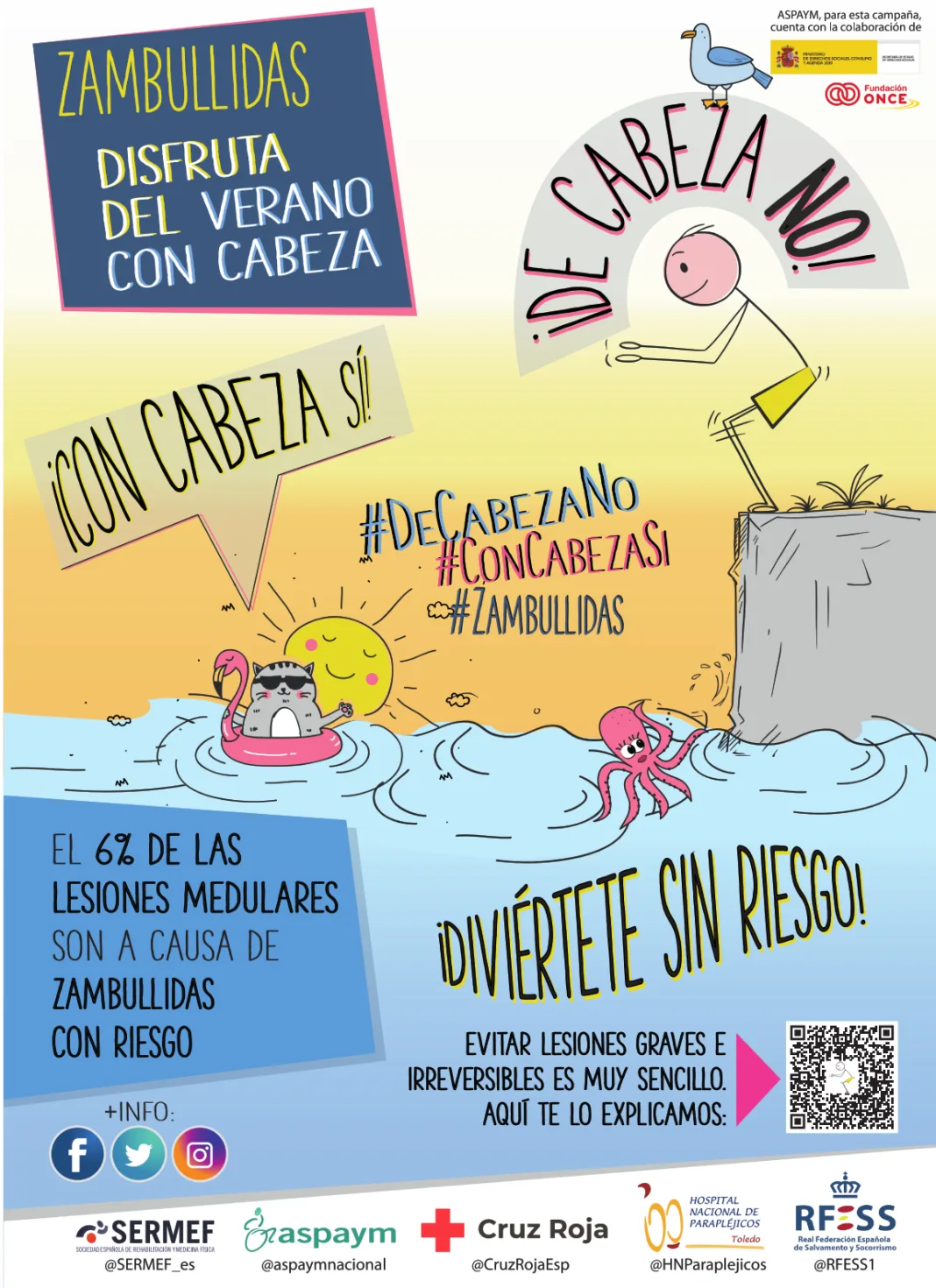 Una campaña alerta del riesgo de lesiones medulares por zambullidas imprudentes Una campaña alerta del riesgo de lesiones medulares por zambullidas imprudentes