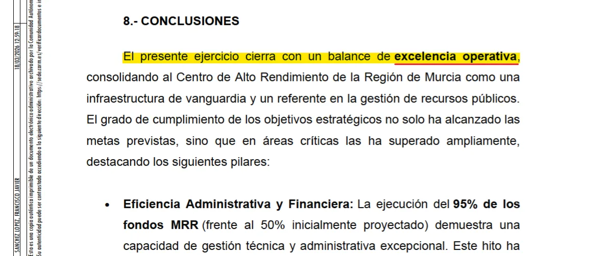 Región de Murcia Deportes pierde 1,69 millones y su caja se desploma un 96% Región de Murcia Deportes pierde 1,69 millones y su caja se desploma un 96%
