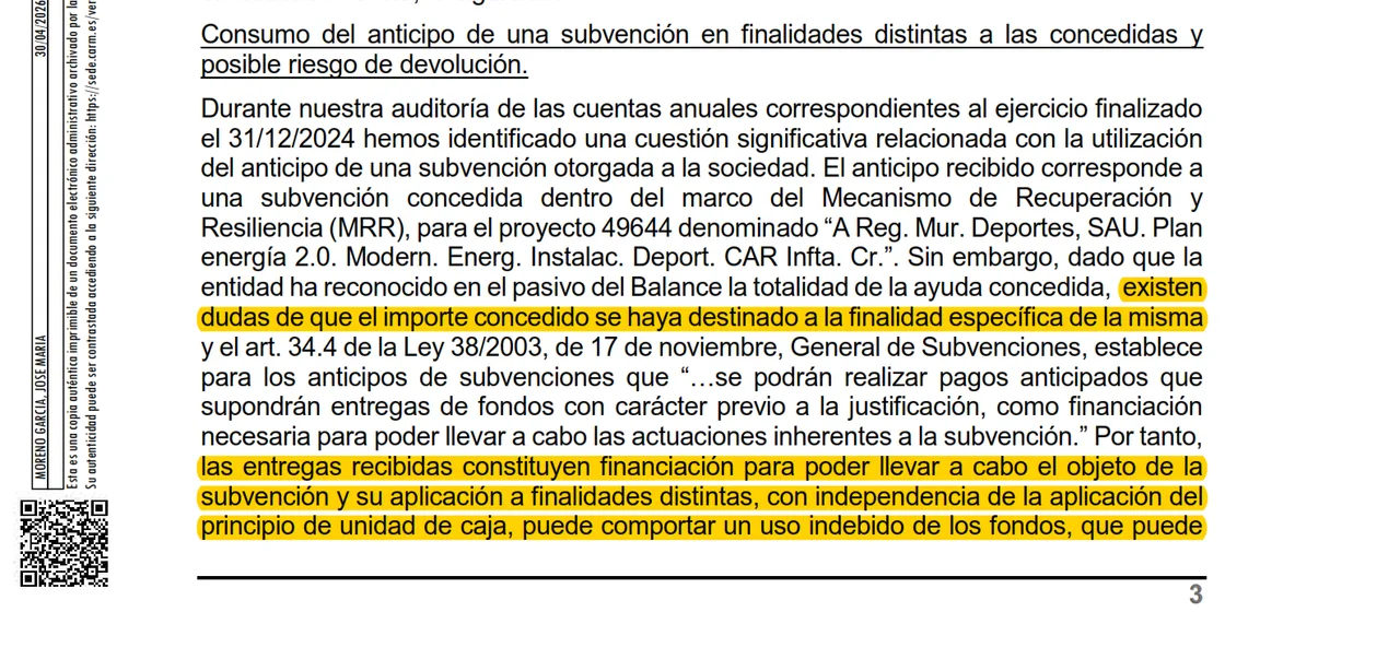 Dos auditorías cuestionan el destino de 2,9 millones europeos en Región de Murcia Deportes