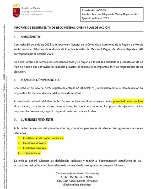 Región de Murcia Deportes presume de excelencia pese a cinco años de fallos pendientes Región de Murcia Deportes presume de excelencia pese a cinco años de fallos pendientes