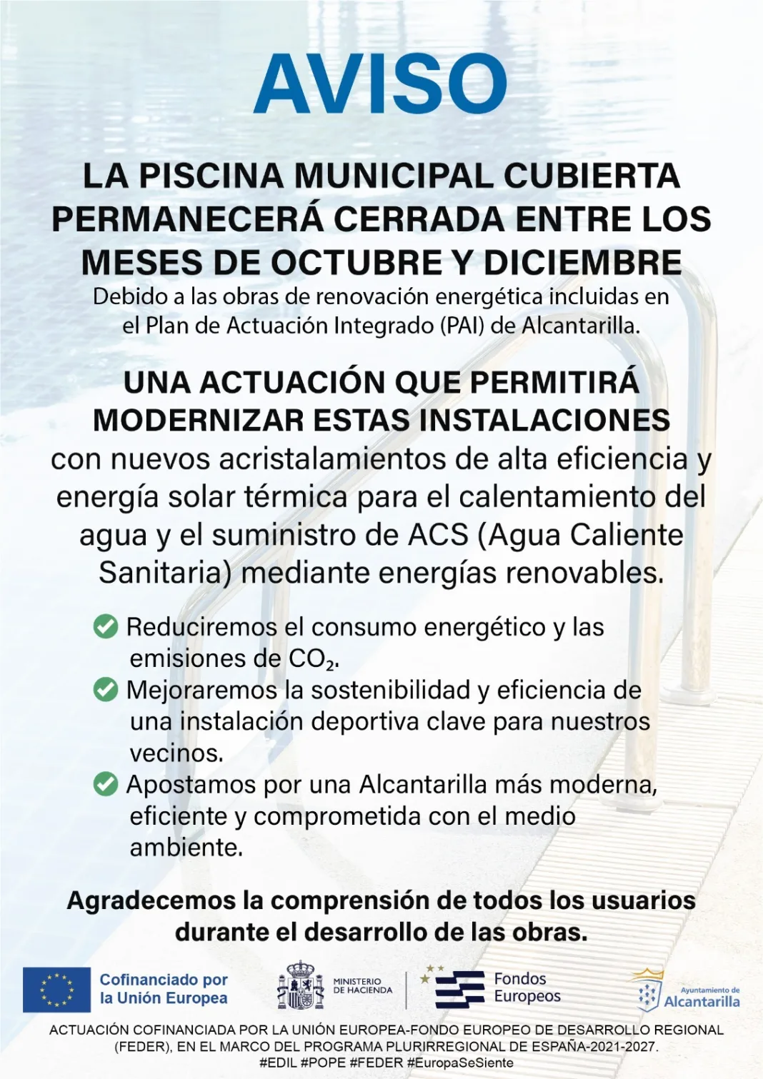 El PSOE denuncia que las obras de la piscina de Alcantarilla siguen sin licitarse