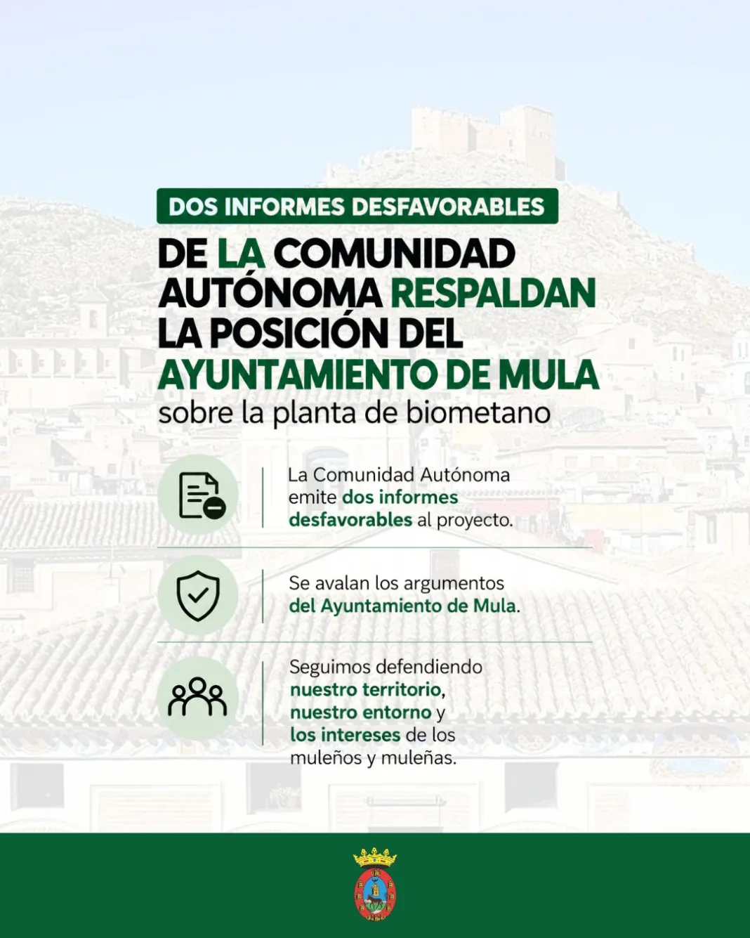 DOS INFORMES DESFAVORABLES (1) Dos informes regionales cuestionan la ubicación de la planta de biometano en Mula