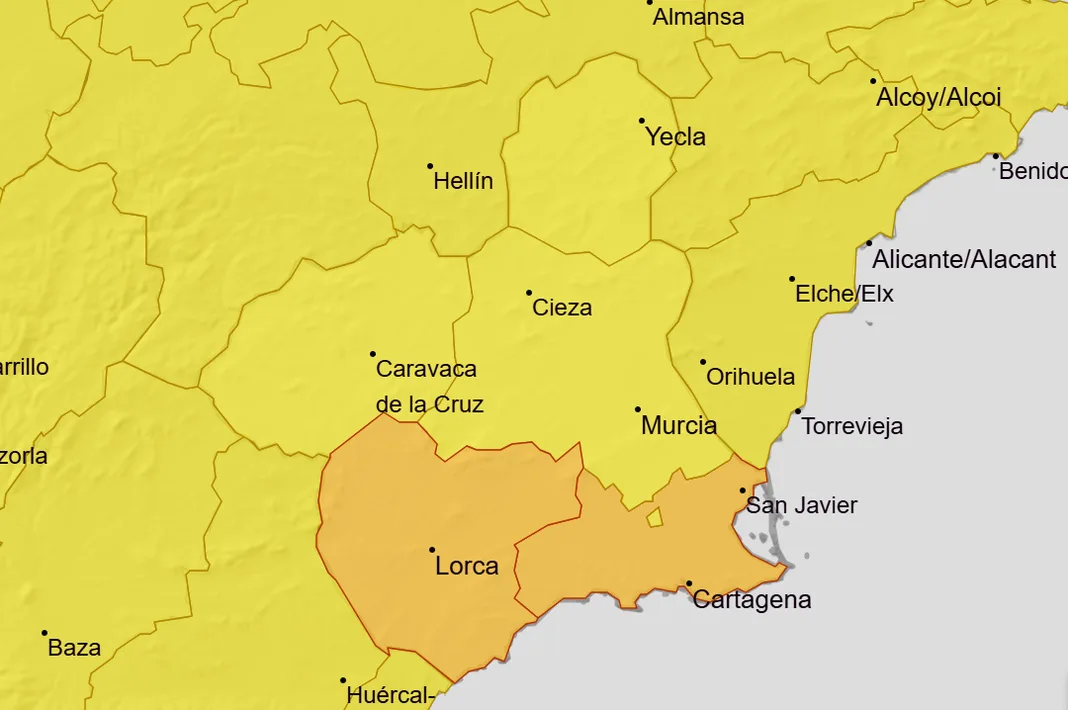 AEMET activa el aviso naranja por lluvias en Cartagena, Mazarrón, Lorca y Águilas